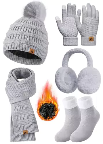 Voqeen Set Invernale Donna: Cappello, Sciarpa e Guanti Touch Screen Caldi