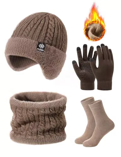 Voqeen Set Invernale: Cappello, Sciarpa e Guanti Touch Screen per Uomo