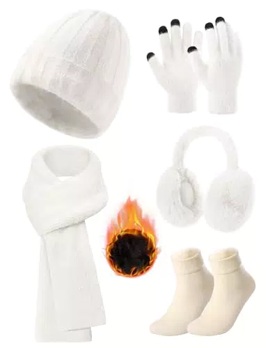 Voqeen Set Invernale Donna: Cappello, Sciarpa, Guanti e Paraorecchie Foderati