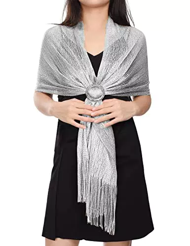 Voqeen Stola Elegante per Donna in Argento e Oro - Scialle Cerimonia e Feste