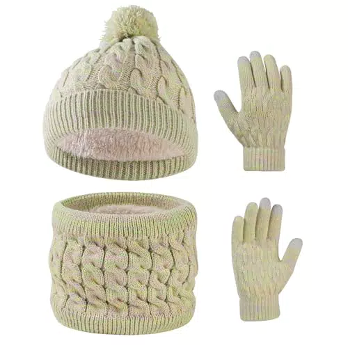 Waylipun Cappello Invernale per Bambini con Guanti e Sciarpa, Set Termico