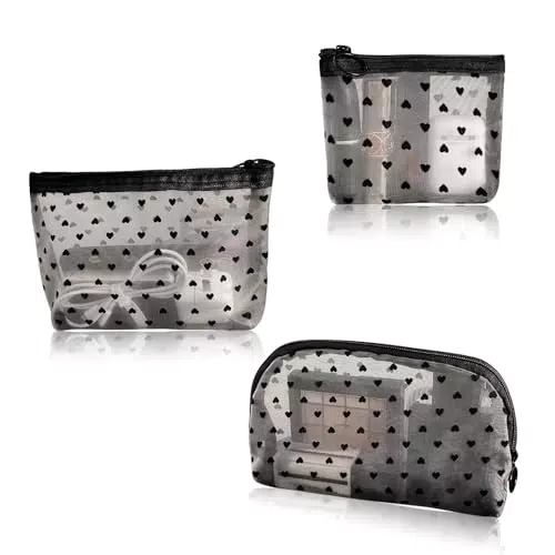 WisePoint Pochette Trucchi - Borsa Cosmetica in Nylon con Stampa a Cuore