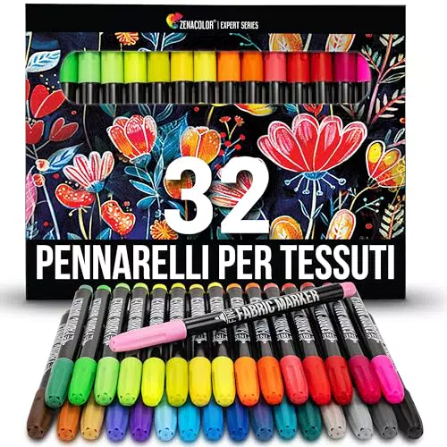 Zenacolor Pennarelli per Tessuti Atossici e Indelebili - Punta Fine per Creazioni