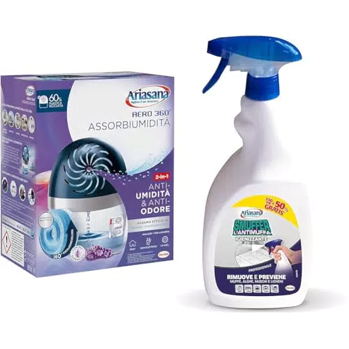Ariasana Aero 360° Deumidificatore Ricaricabile e Smuffer Antimuffa Spray