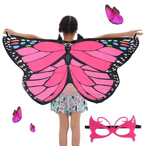 BETESSIN Costume da Farfalla con Mantella e Maschera per Bambini Carnevale Halloween