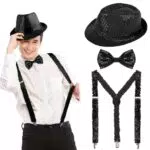 BOFUNX Bretelle Glitter Papillon e Cappello Vintage per Carnevale e Feste