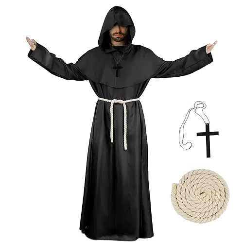 BOFUNX Costume da Monaco Medievale per Halloween e Carnevale con Cappuccio