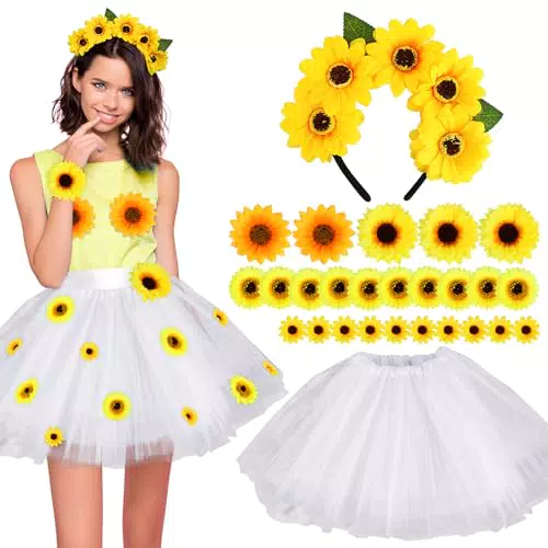 BOFUNX Gonna Tutu Donna in Tulle con Fascia e Cerchietto Girasole per Cosplay