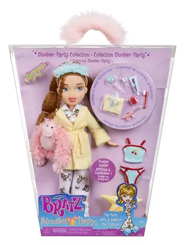 Bratz Meygan - Bambola Slumber Party con pigiami, peluche e accessori
