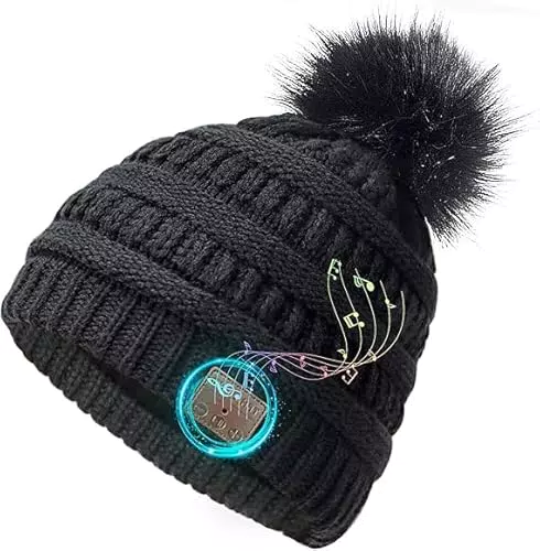 Cappello Bluetooth Donna con Pompon - Berretto con Cuffie Stereo Bluetooth 5.2