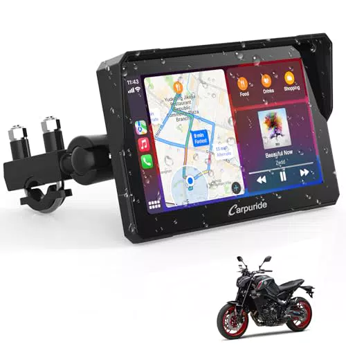Carpuride W702 Schermata Carplay Senza Fili per Moto, Touchscreen Impermeabile 7"