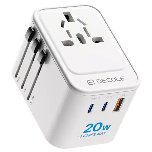 Decqle Adattatore Universale da Viaggio con USB-C e USB-A per 224 Paesi