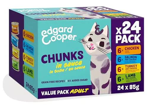 Edgard Cooper cibo umido per gatti, multipack bocconcini in salsa, 4 gusti naturali