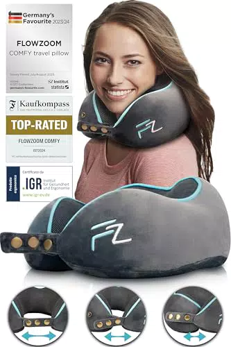 FLOWZOOM Cuscino da Viaggio Memory Foam Ergonomico per Collo e Cervicale