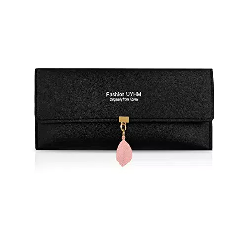 FuninCrea Portafoglio Donna Lungo in Pelle PU con Ciondolo e Fibbia Magnetica