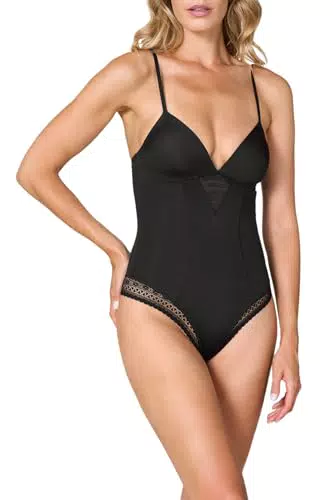 Goldenpoint Body Imbottito Senza Ferretto in Pizzo e Microfibra con Spalline Regolabili