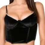 Goldenpoint Bustier in Velluto con Coppe e Strass, Spalline Regolabili