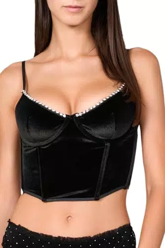 Goldenpoint Bustier in Velluto con Coppe e Strass, Spalline Regolabili