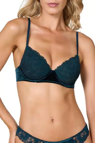 Goldenpoint Reggiseno Imbottito con Ferretto Afrodite in Pizzo Floreale e Velluto