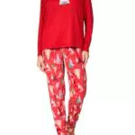 Goldenpoint Pigiama Lungo Donna Stampa Alberi di Natale con Maniche Lunghe