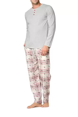 Goldenpoint Pigiama Lungo Uomo Regular Reindeer con Maglia e Pantaloni Elasticizzati