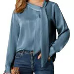 Grace Karin Camicia da Donna in Raso Elegante a Tunica Maniche Lunghe