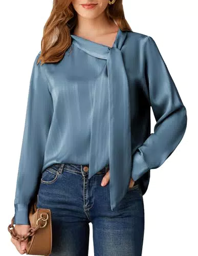 Grace Karin Camicia da Donna in Raso Elegante a Tunica Maniche Lunghe