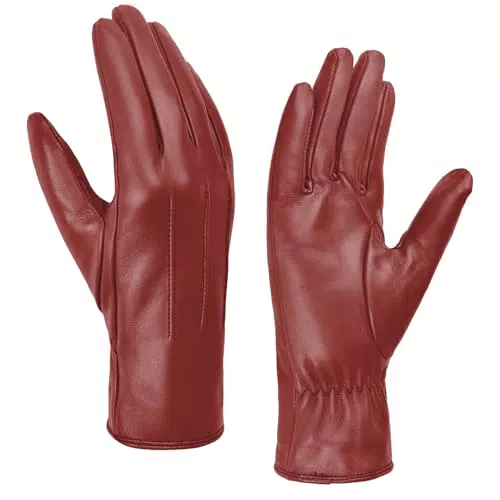 Harssidanzar Guanti invernali da donna in pelle con fodera in cashmere, GL017EU