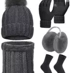 HICARER Set Cappello, Sciarpa, Guanti e Paraorecchie per Inverno