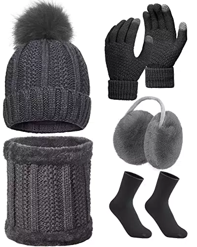 HICARER Set Cappello, Sciarpa, Guanti e Paraorecchie per Inverno
