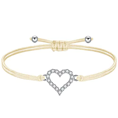 J.Endéar Bracciale Cuore in Argento 925 con Zirconi per Bambine, Fatto a Mano