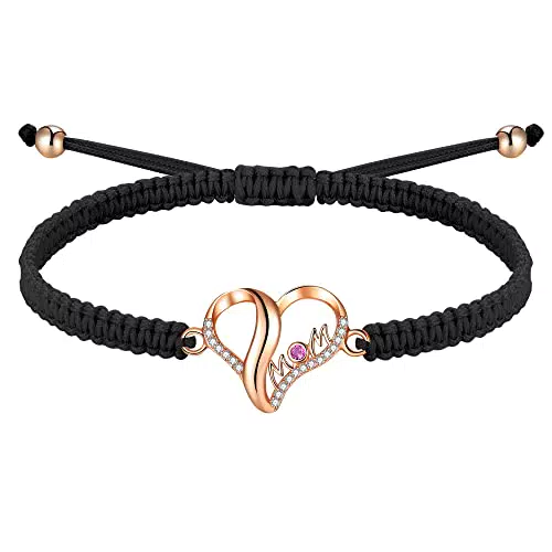 J.Endéar Bracciale Mamma in Argento 925 con Cuore e Zirconi Rossi - Regalo Perfetto