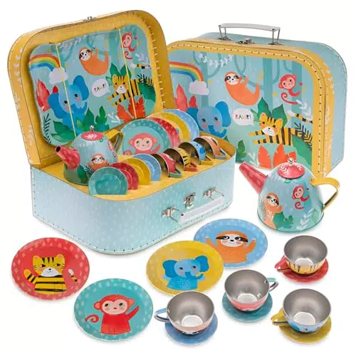 Jewelkeeper - Set da tè per bambini con custodia da trasporto, design giungla