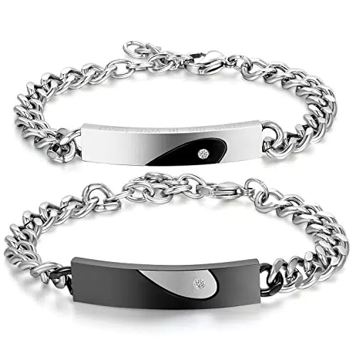 JewelryWe Bracciali Regolabili Lui & Lei in Acciaio Inox con Design Cuore Puzzle