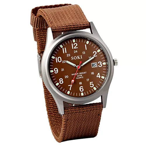 JewelryWe Orologio da uomo al quarzo con cinturino in nylon e calendario semplice