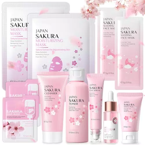 Sakura Kit per la Cura della Pelle: Detergente, Tonico, Crema Viso e Siero