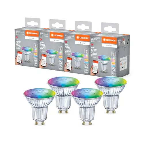Ledvance Lampada Smart+ Matter GU10, 4,9W, Luce Bianca e Colorata, Compatibile con Assistenti Vocali