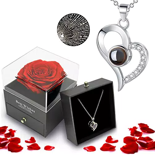 LIHELEI Collana Rosa per Sempre con Scatola Regalo - Regali per San Valentino e Anniversari