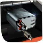 LISEN Caricatore Auto USB C 69W Retrattile PD e QC3.0 per Ricarica Rapida
