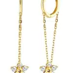 Milacolato Orecchini a Cerchio in Argento 925 con Catena a Fiori CZ