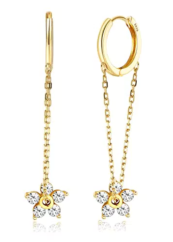 Milacolato Orecchini a Cerchio in Argento 925 con Catena a Fiori CZ