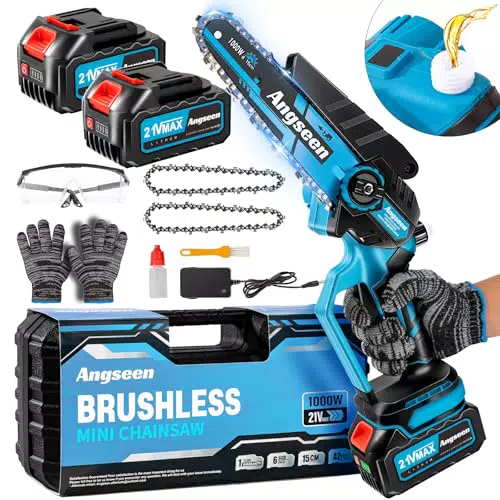 Mini Motosega a Batteria Brushless 1000W con Catena Regolabile e Pompetta Olio