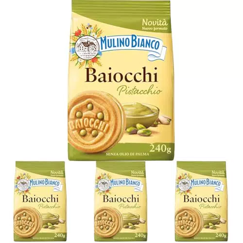 Mulino Bianco Biscotti Baiocchi al Pistacchio, Biscotti con Pistacchio e Pastafrolla Ideali per Colazione o Merenda