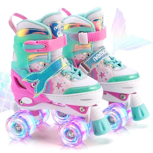 NEMONE Pattini a Rotelle Regolabili per Bambina con Ruote LED Illuminati