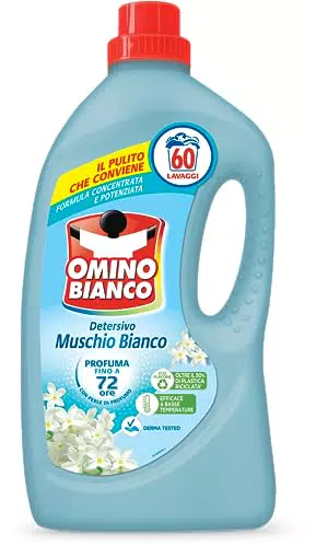 Omino Bianco Detersivo Lavatrice Liquido, Rispetta Colori e Tessuti, 2400 ml