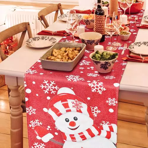 Runner da tavola natalizio con pupazzo di neve - Moderno e lavabile per interni ed esterni