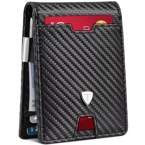 Tomylv Portafoglio Uomo RFID Blocking Slim in Pelle con 13 Porta Carte e Fermasoldi