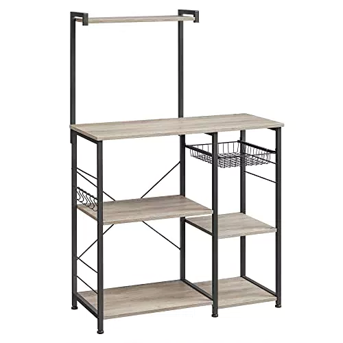 VASAGLE Scaffale da Cucina, Supporto per Forno a Microonde con Cestino e Ganci