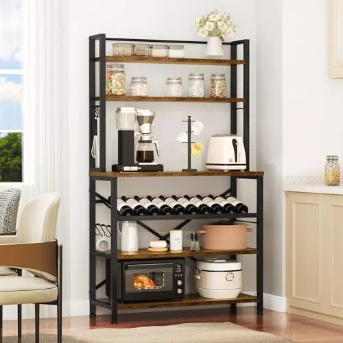 YITAHOME Scaffale da Cucina Autoportante con Portabottiglie e Ganci S