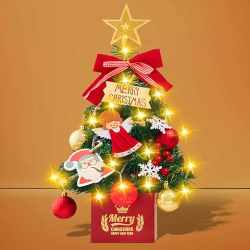 Zhwidnerso Albero di Natale Piccolo con Luci LED Incorporate per Decorazioni